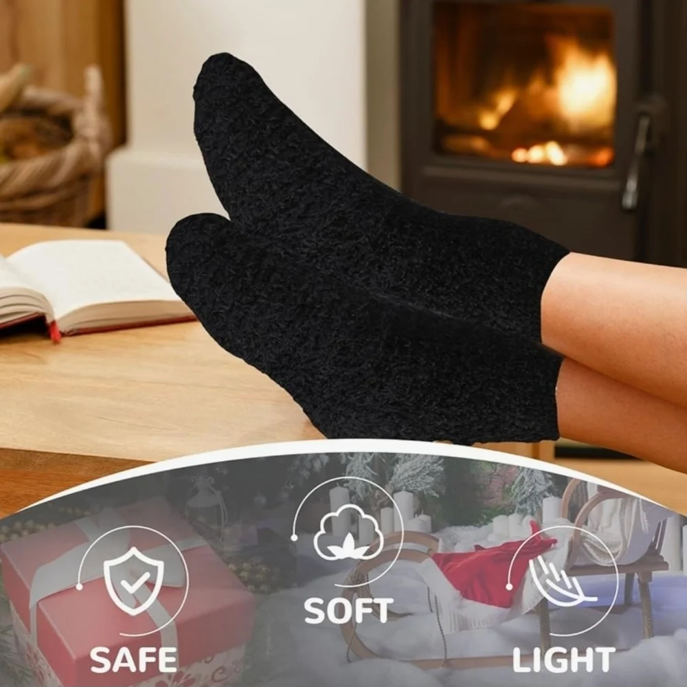 12 Pack Black Fuzzy Winter Socks